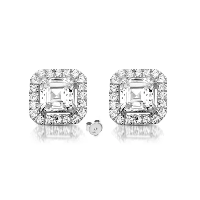 Ascher Cut CZ Stud Earrings - 9ct Gold