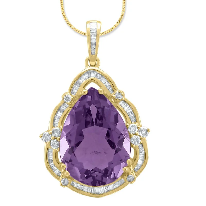 9ct Yellow Gold Amethyst Necklace with 0.50ct of Diamonds