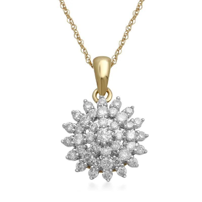 9ct Yellow Gold Cluster Necklace with 0.50ct of Diamonds