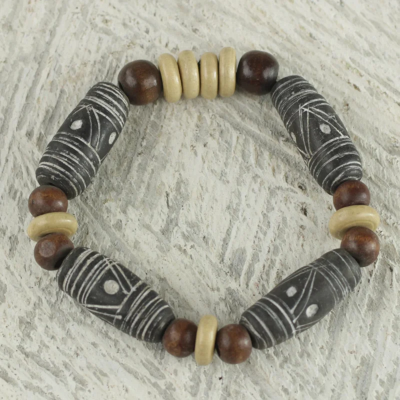 African Woman Brown Earth Tone Beaded Stretch Bracelet by Ghana Artisan