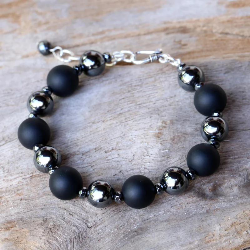 Dark Cosmos Onyx and Hematite Beaded Bracelet by Thai Artisans