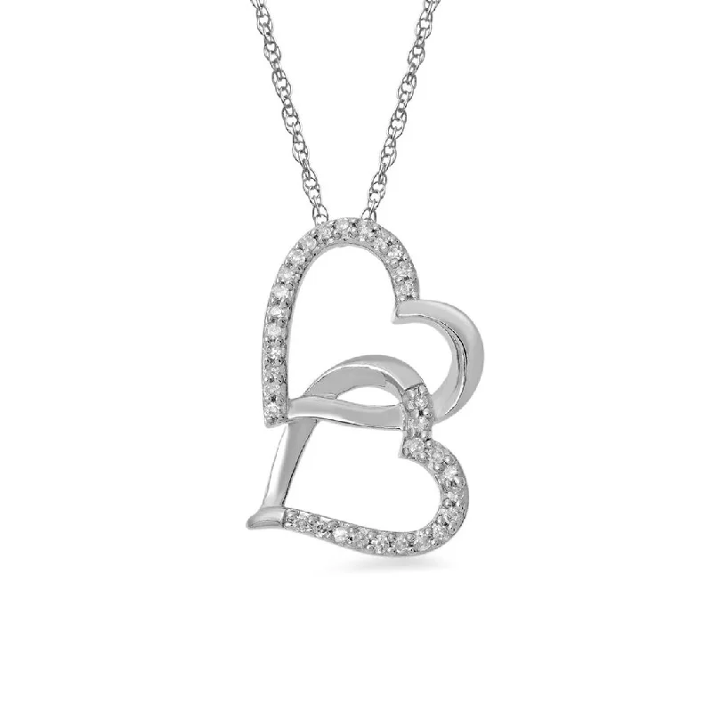 9ct White Gold 0.10ct Diamond Double Looped Heart Necklace