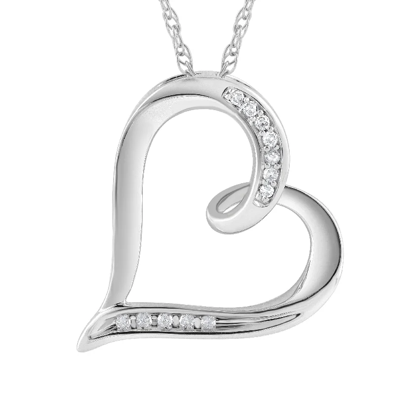 9ct White Gold Diamond Heart Necklace