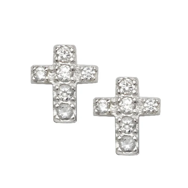 Cross Stud CZ Earrings - Sterling Silver