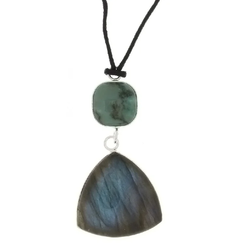 CORDED GEMSTONE LABRADORITE TRILLION  W/ LAGUNA LACE AGATE NECKLACE