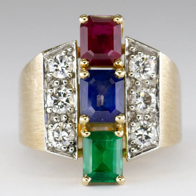 'Cavelti' Ruby, Sapphire, Emerald and Diamond Ring | SZ 7 |