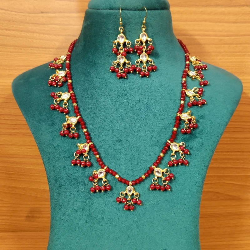 Red Colour Kundan Polki Ethnic Necklace