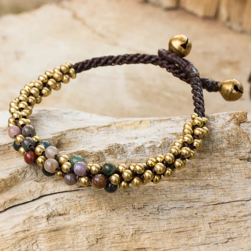 Rainbow Helix Multicolor Jasper and Brass Beaded Bracelet