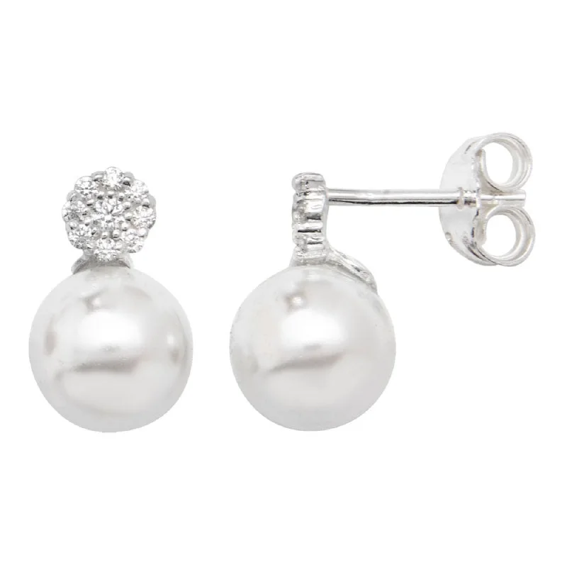 Pearl & CZ Stud Earrings - Sterling Silver