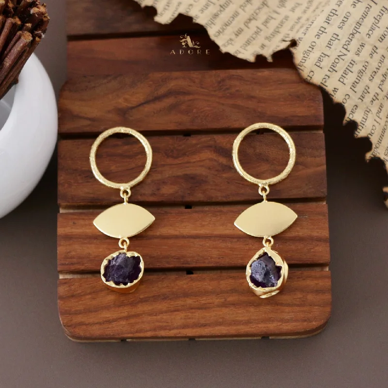 Elza Circle And Ellipse Raw Stone Earring