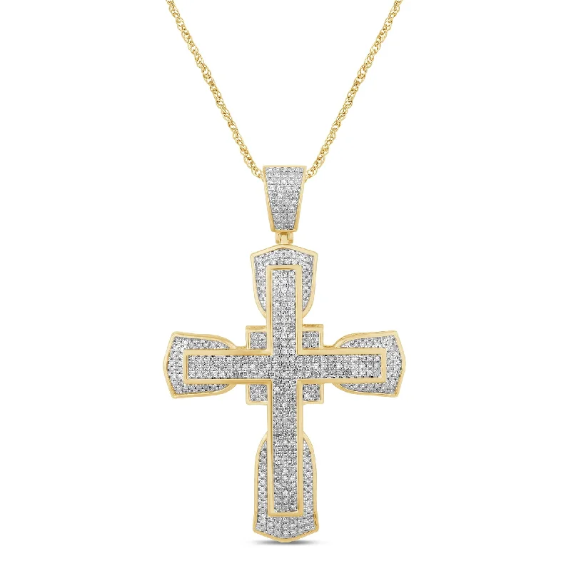 Fancy Pave Cross Necklace with 1.00ct of Diamonds in 9ct Yellow Gold