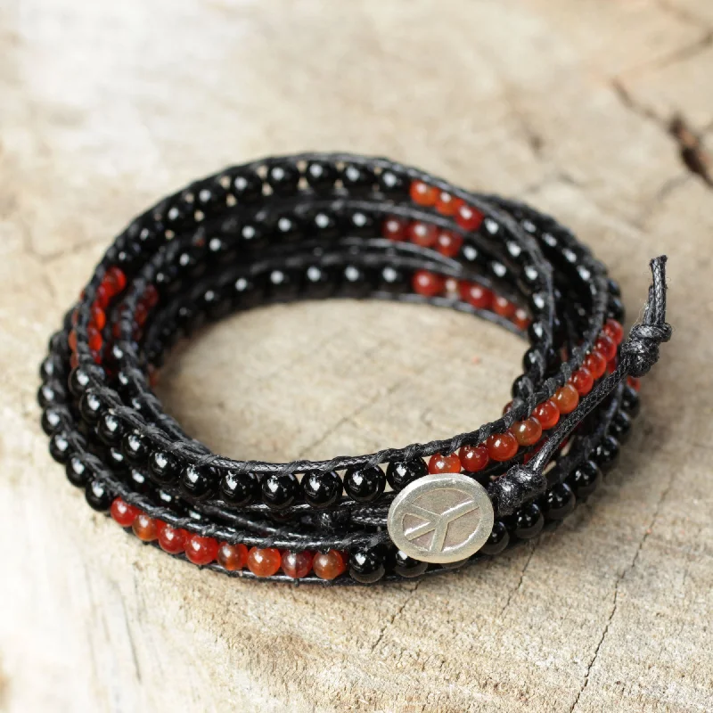 Mekong Midnight Fair Trade Onyx and Carnelian Wrap Bracelet