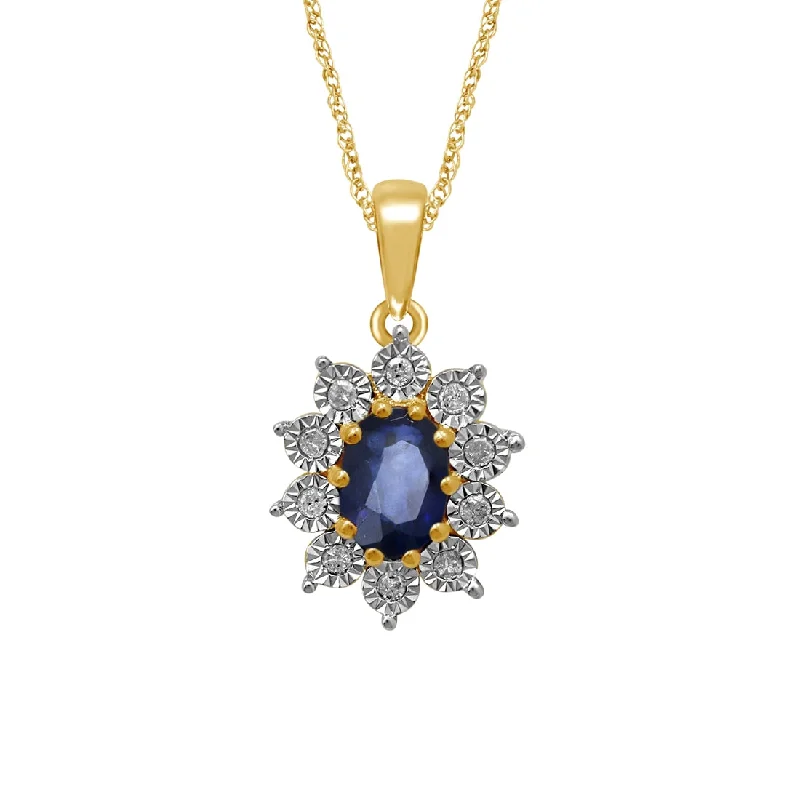 9ct Yellow Gold Sapphire and Diamond Necklace