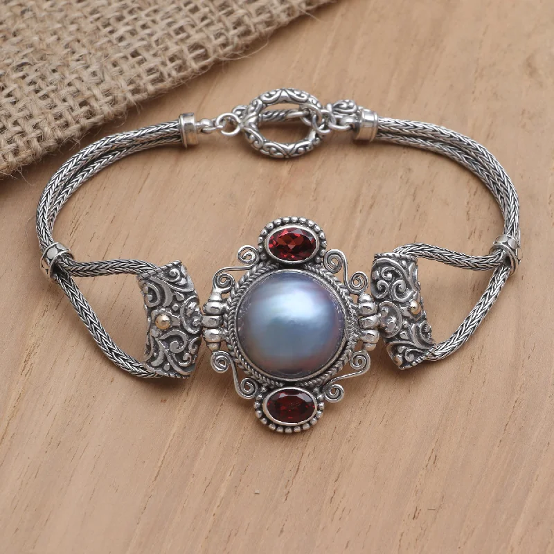 Beach House Gold-Accented Mabe Pearl and Garnet Pendant Bracelet