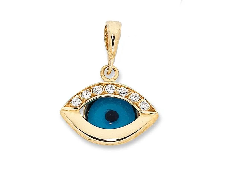 9ct Yellow Gold Blue Evil Eye Pendant with Cubic Zirconias