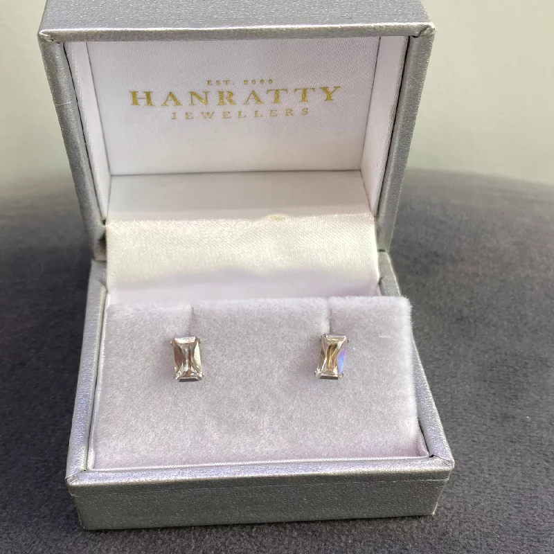 Baguette Cut Cz Stud Earrings - 9ct White Gold