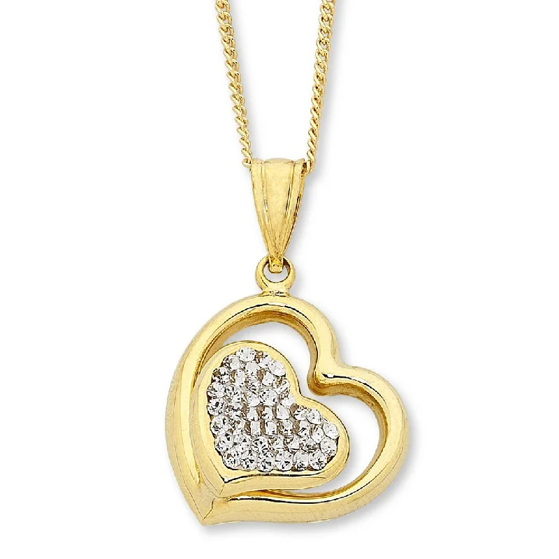 9ct Yellow Gold Silver Infused Crystal Heart Necklace