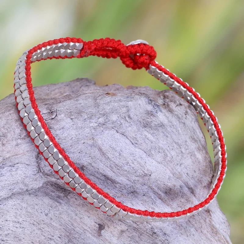 Shimmering Path in Red Red Artisan Crafted Sterling Silver Beaded Bracelet