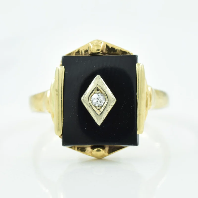 Black Onyx & Diamond Ring | 3.00ct, 0.02ct | SZ 8.75 |