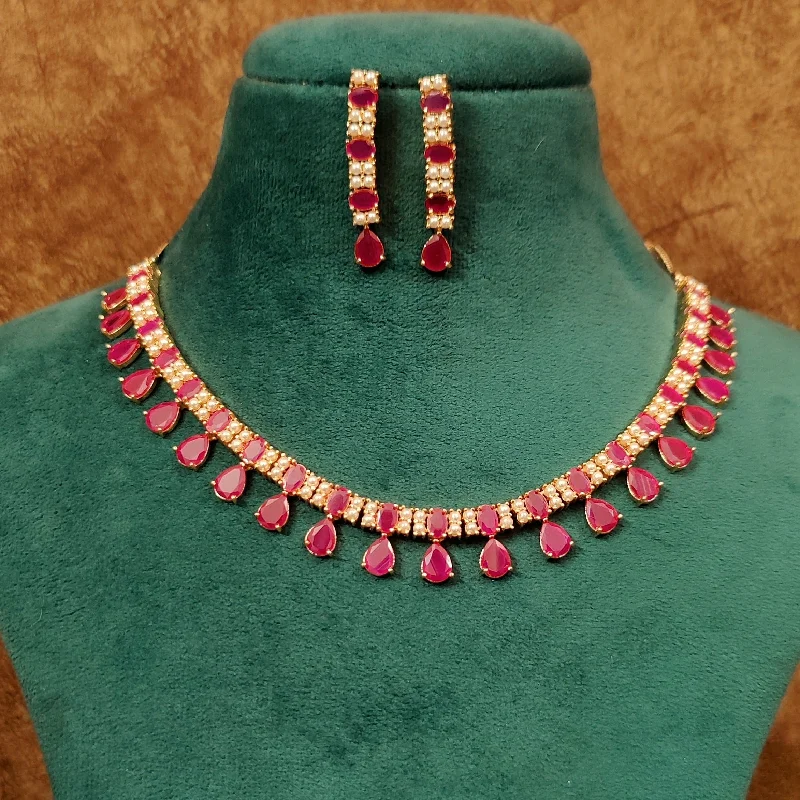 RUBY & PEARL GOLD PLATED FINE NECKLACE SET