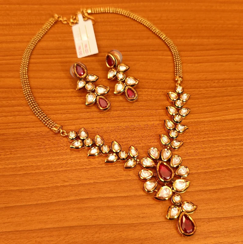 RUBY STUDDED PAISLEY KUNDAN MEENAKARI NECKLACE SET