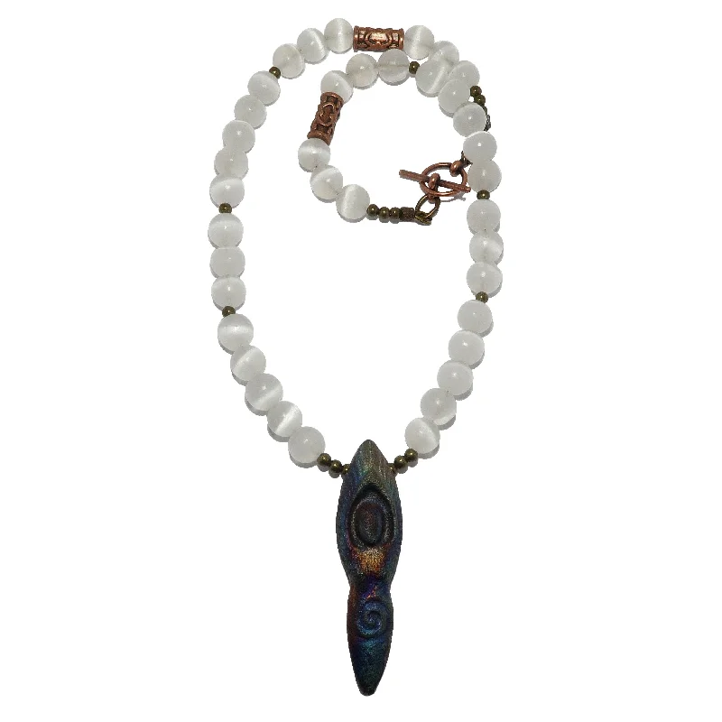 Selenite Necklace Radiant Goddess Raku White Gems