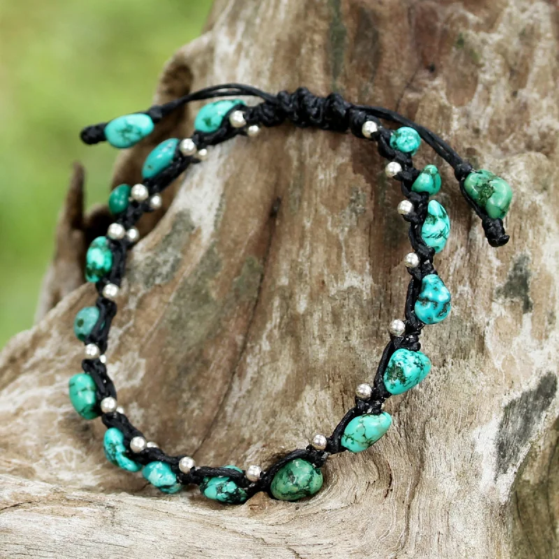 Turquoise Bohemian Thai Jewelry Braided Bracelet Turquoise Color 925 Silver