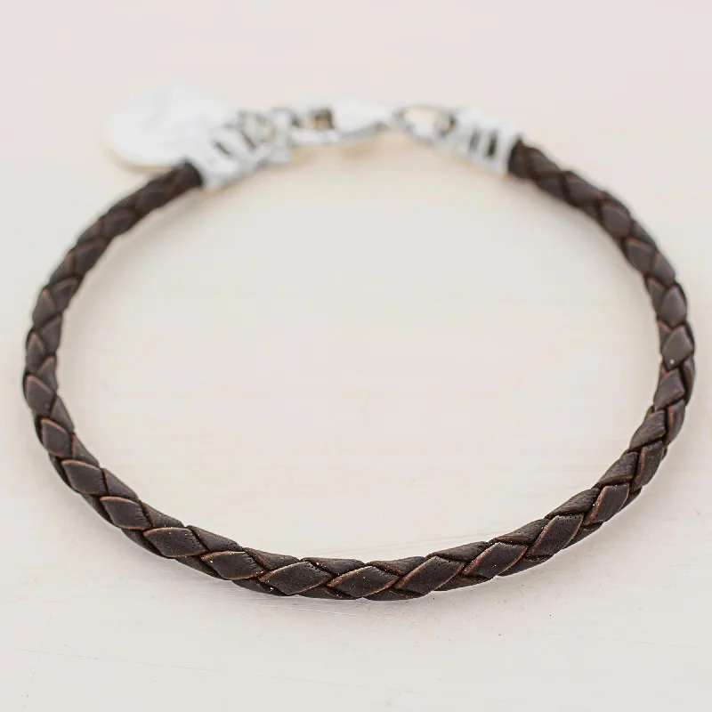 Walk of Life in Brown Fine Silver Brown Leather Charm Wristband Bracelet Guatemala