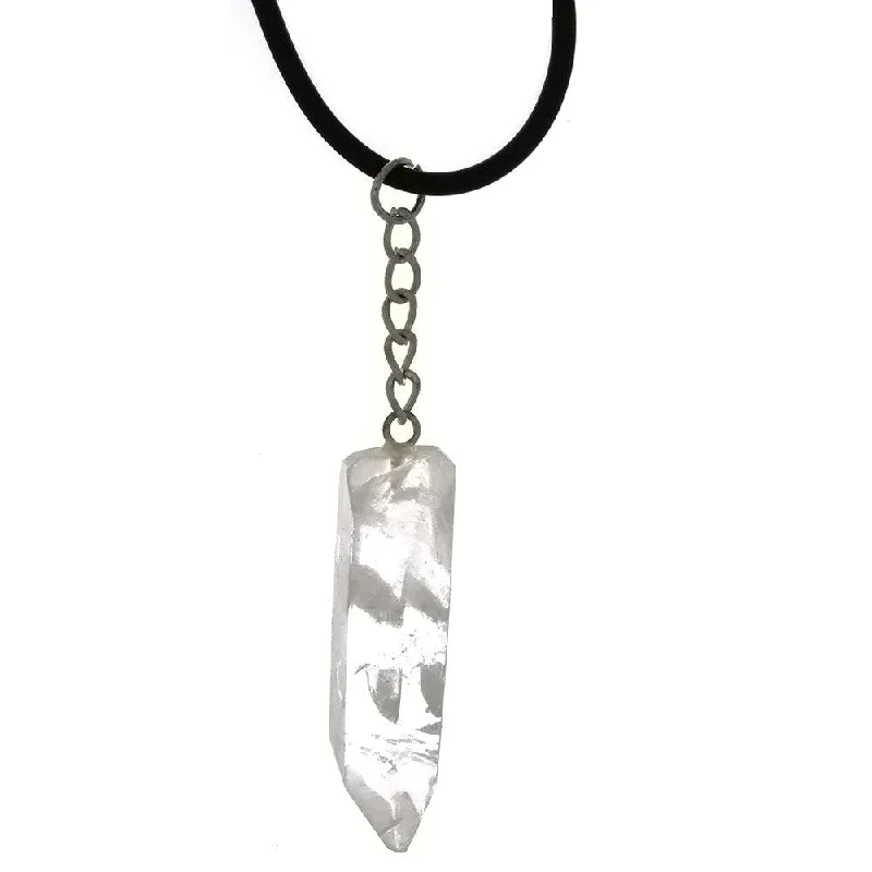 CORDED GEMSTONE CRYSTAL QUARTZ POINT NECKLACE