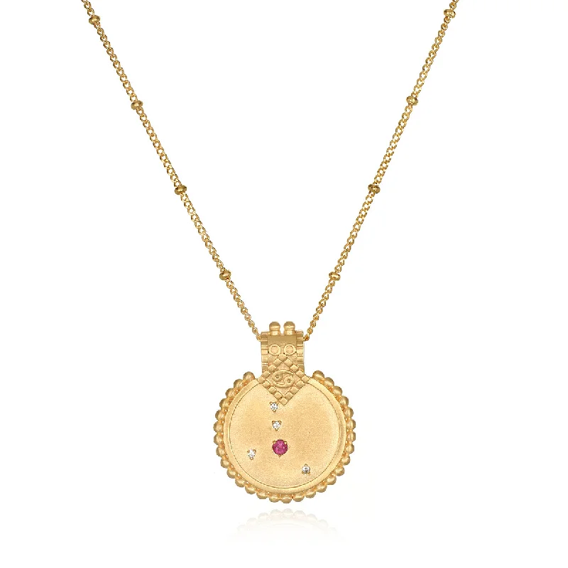 Mandala Zodiac Cancer Ruby Necklace