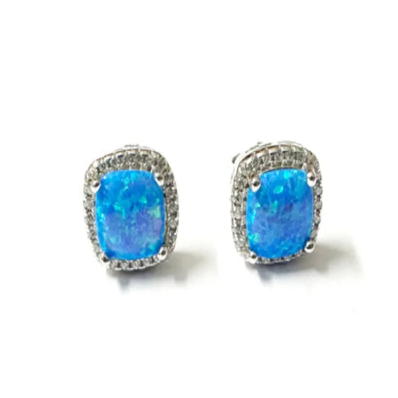 Blue Opal & Cubic Zirconia Earrings - Sterling Silver