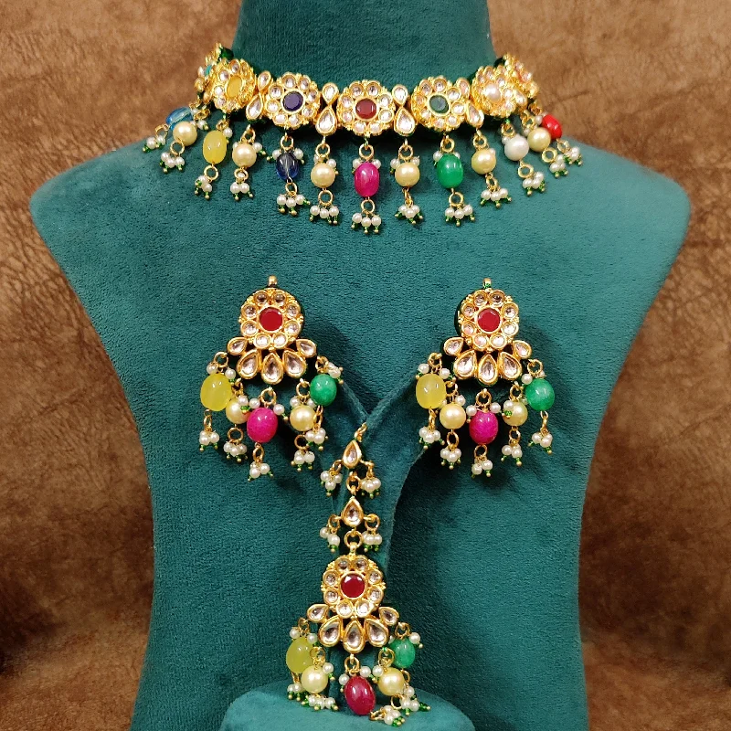 MULTICOLOUR NAVRATAN LOOK KUNDAN POLKI NECKLACE SET