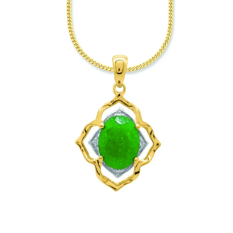 9ct Yellow Gold Diamond Set Jade Necklace