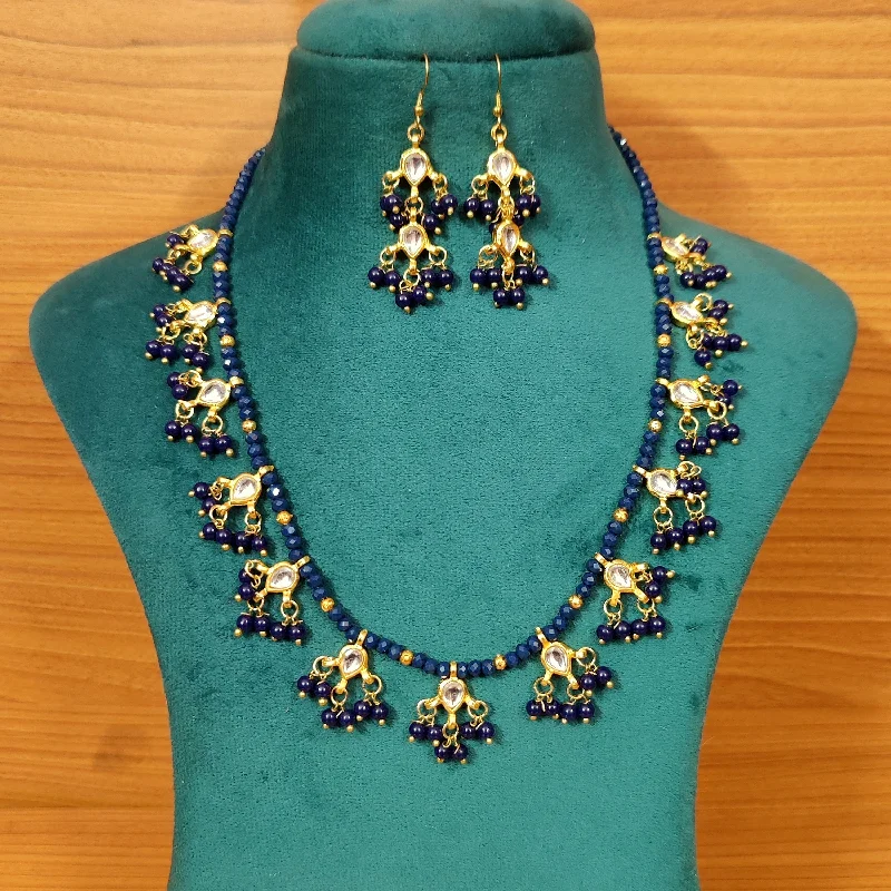 Blue Colour Kundan Polki Ethnic Necklace