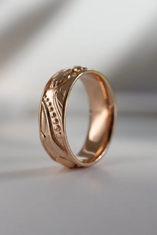 Man wedding band, rose gold, leaf ring / Callisto