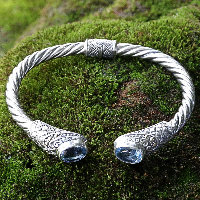 Sterling Rope Blue Topaz Sterling Silver Cuff Bracelet from Indonesia