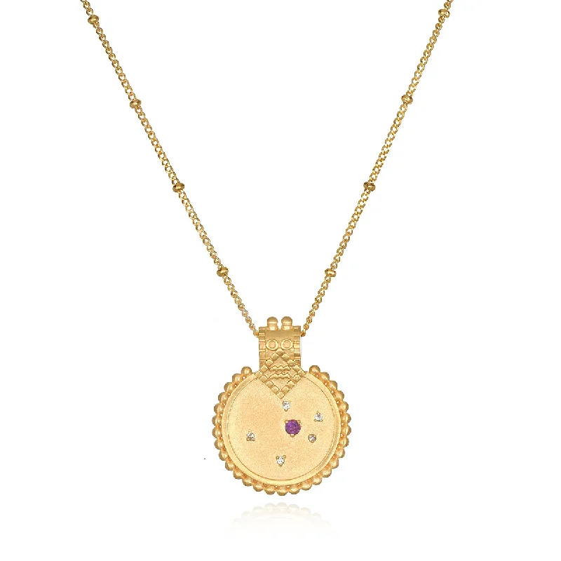 Mandala Zodiac Aquarius Amethyst Necklace