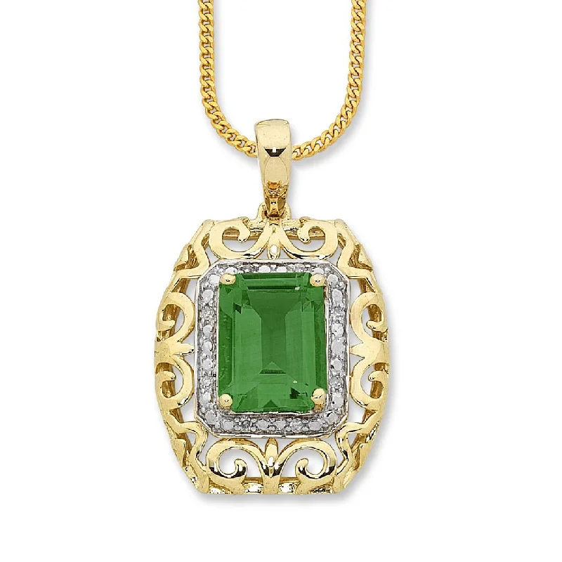 9ct Yellow Gold Diamond Set Jade Necklace