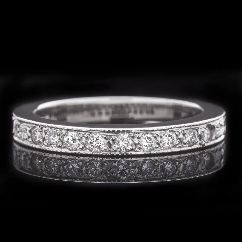 DIAMOND PLATINUM VINTAGE STYLE WEDDING RING BAND ENGRAVED 0.20ct G-H VS NATURAL