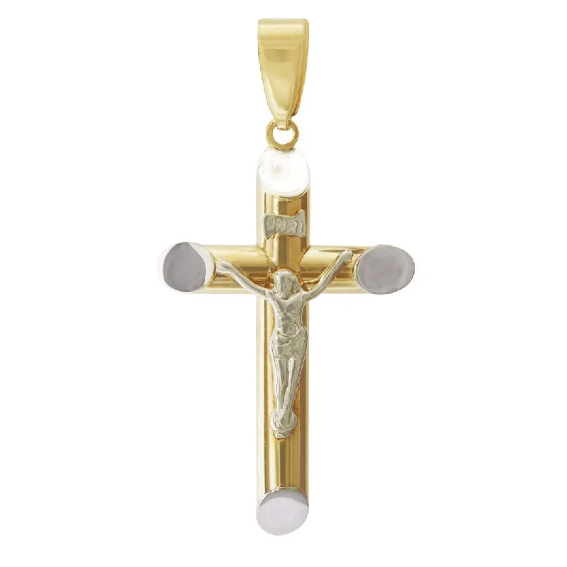 9ct Two Tone Gold Crucifix Cross Pendant