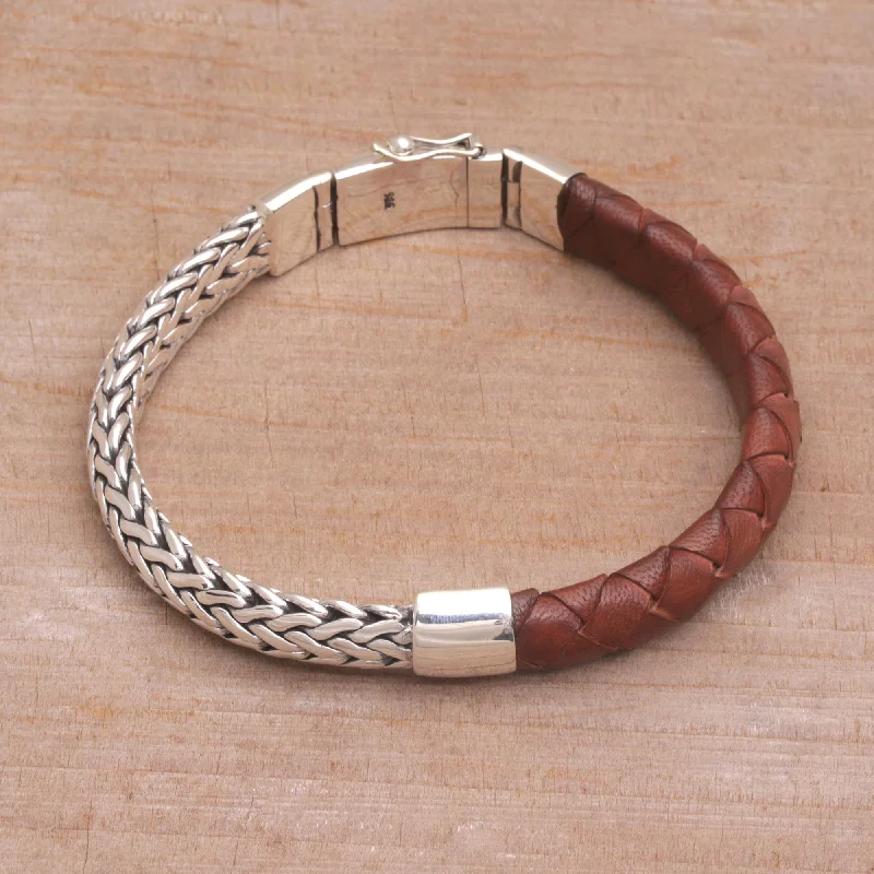 Men's Halfway to Home Sterling Silver Leather Bracelet