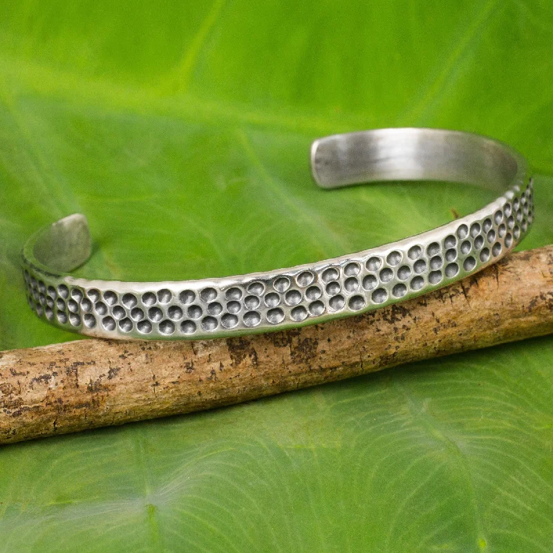 Nature's Way Slender Cuff Bracelet of Handcrafted Sterling Silver