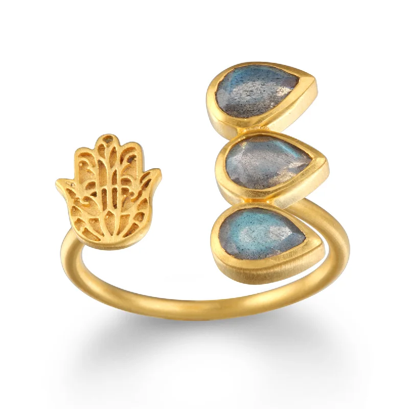 Blessed Insight Labradorite Hamsa Adjustable Ring