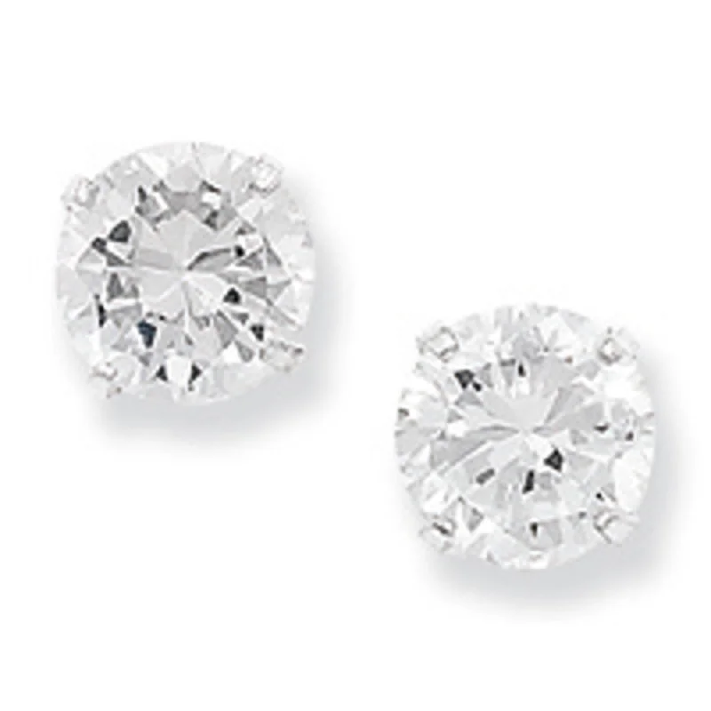 Round Brilliant CZ Stud Earrings 6mm - Sterling Silver