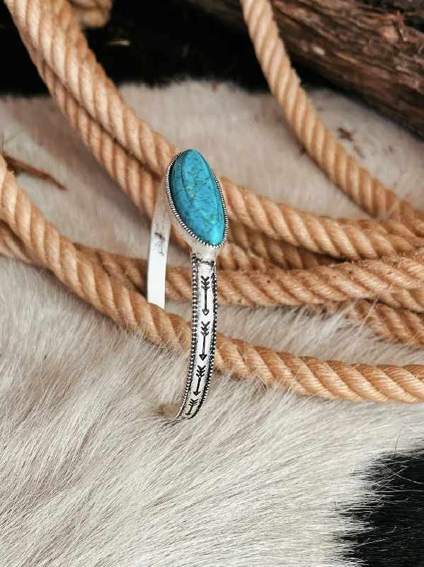 Singular Turquoise Colored Stone Cuff Bracelet