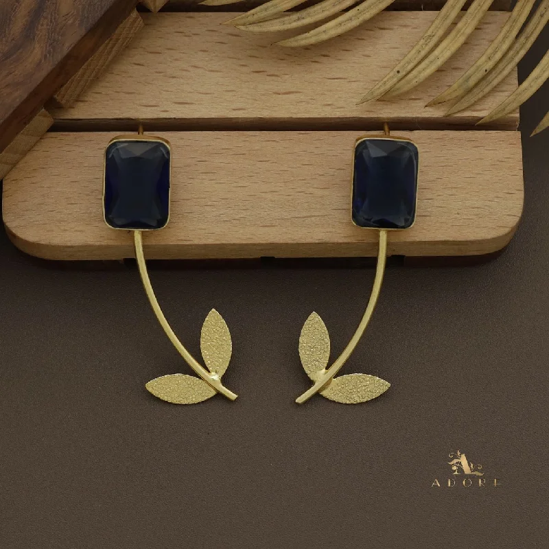 Melli Golden Leafy Stem Rectangle Glossy Earring