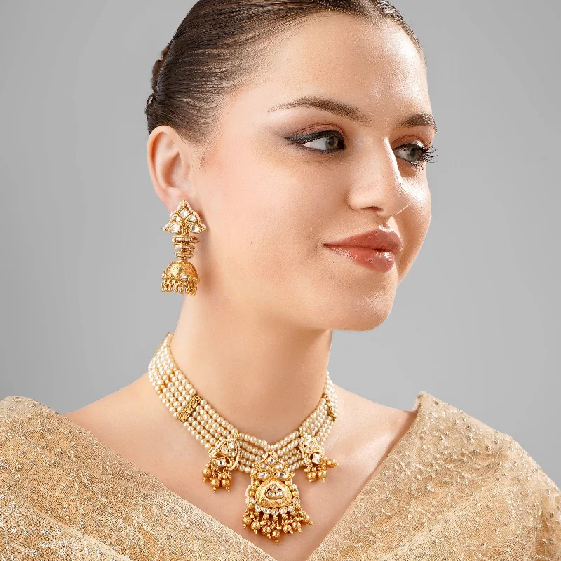 PEARL KUNDAN POLKI GOLD PLATED NECKLACE SET