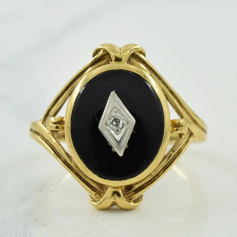 Black Onyx & Diamond Ring | 2.00ct, 0.01ct | SZ 6.5 |