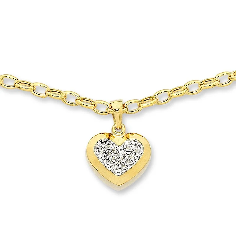 9ct Yellow Gold Silver Infused Heart Necklace