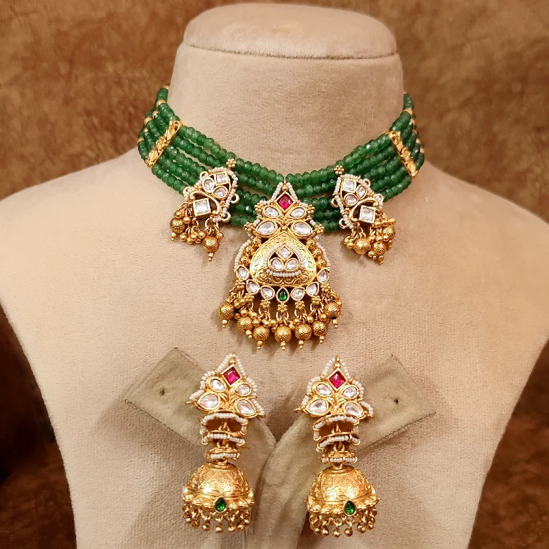 EMERALD LOOK KUNDAN POLKI WEDDING NECKLACE SET